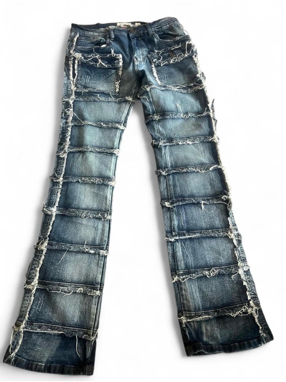 Men's Slim Distressed Panel Blue Jeans